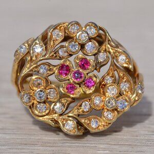 Ruby and Natural Diamond Ring in Yellow Gold
